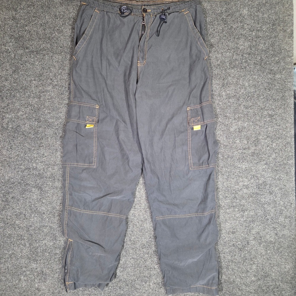 DFX Durable Fashion Xtreme Mens XL Gray Orange Stitch Cargo Pants Y2K Techwear